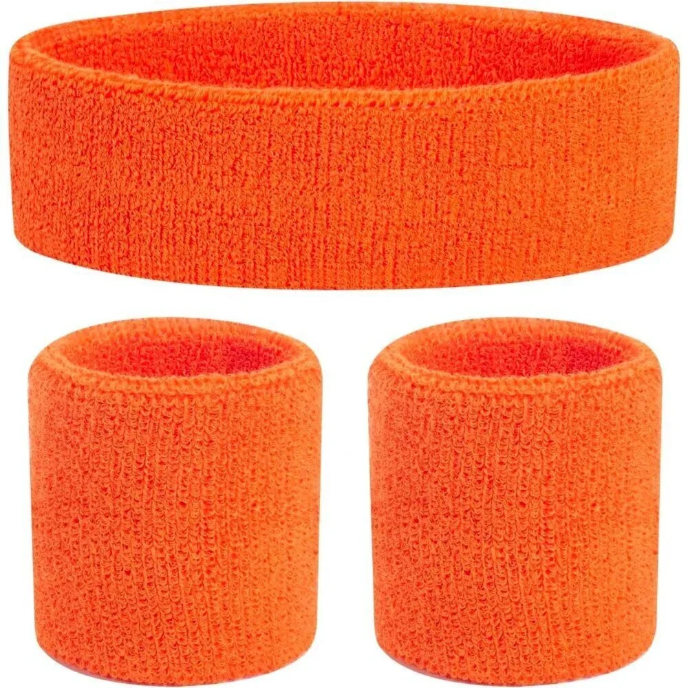 80s Neon Sweatband Set Cotton Blend One Size Sports Headbands Wristbands